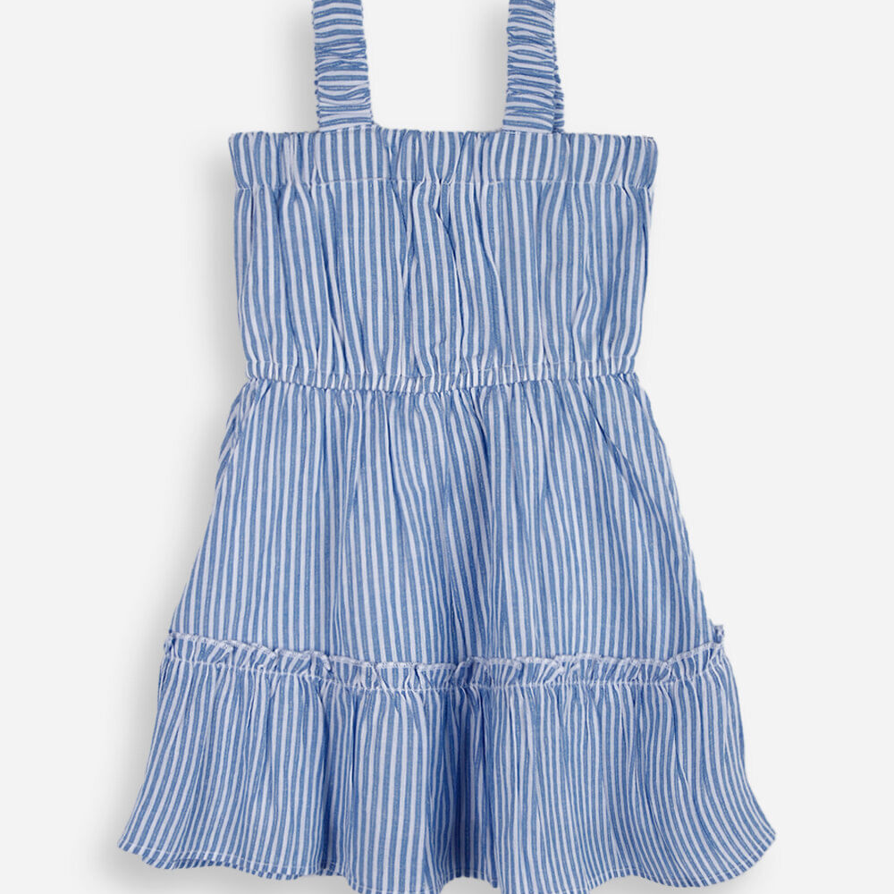 Vestido infantil de algodão com marias listrado azul Vestido infantil de algodão com marias listrado azul