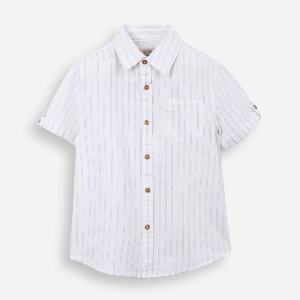 Camisa infantil de algodão com manga curta branco Camisa infantil de algodão com manga curta branco