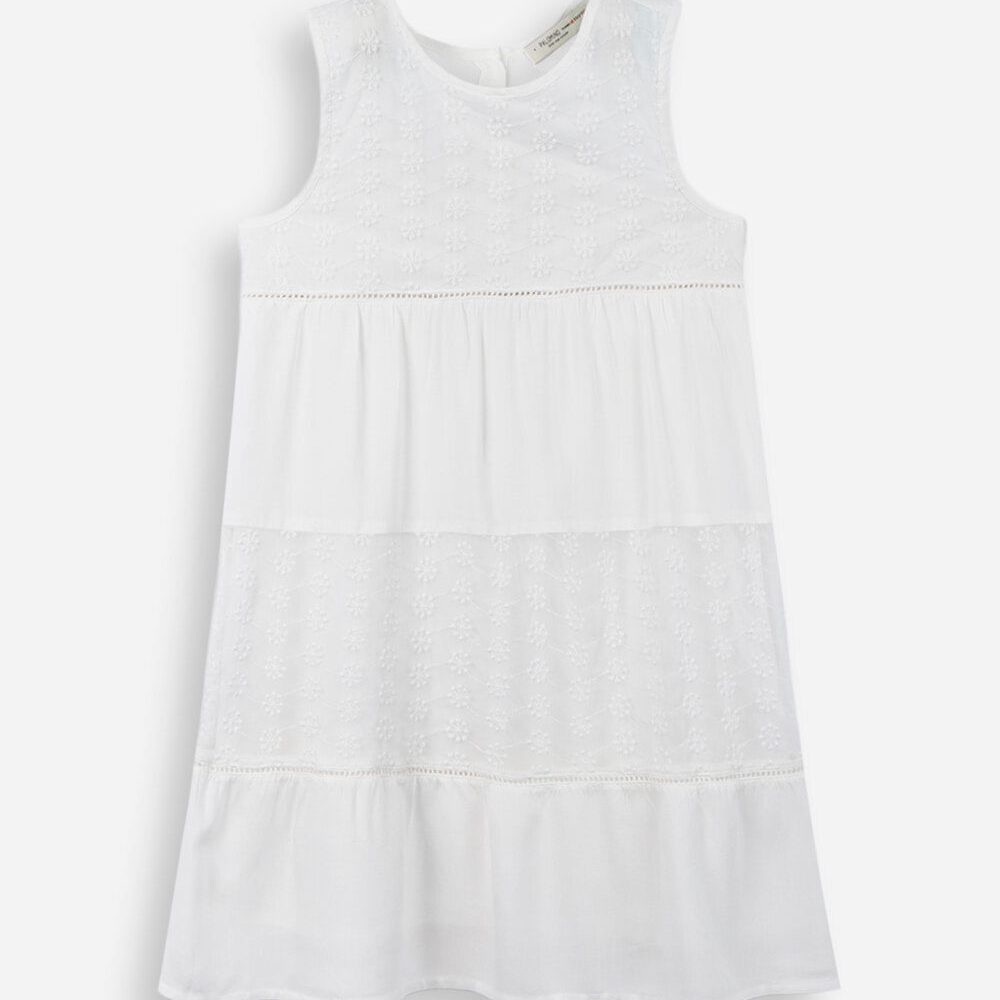 Vestido midi infantil tule bordado off white