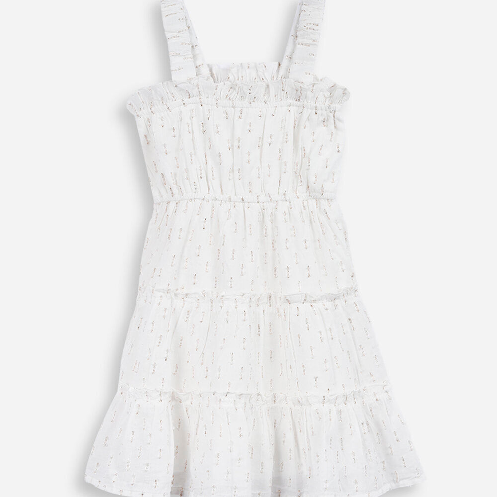 Vestido infantil com algodão e lurex texturizado off white Vestido infantil com algodão e lurex texturizado off white