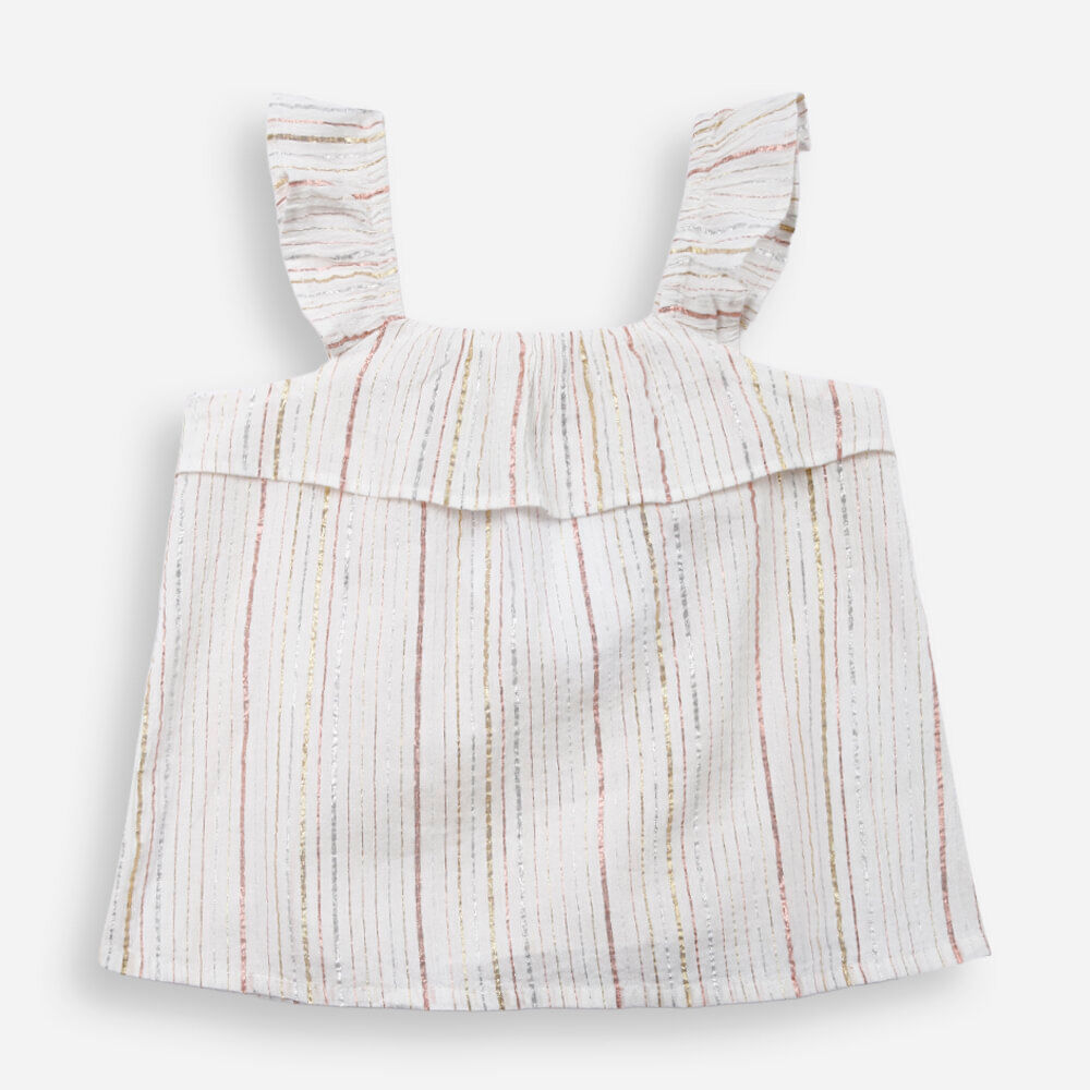 Regata infantil de algodão com lurex listrada colorido Regata infantil de algodão com lurex listrada colorido
