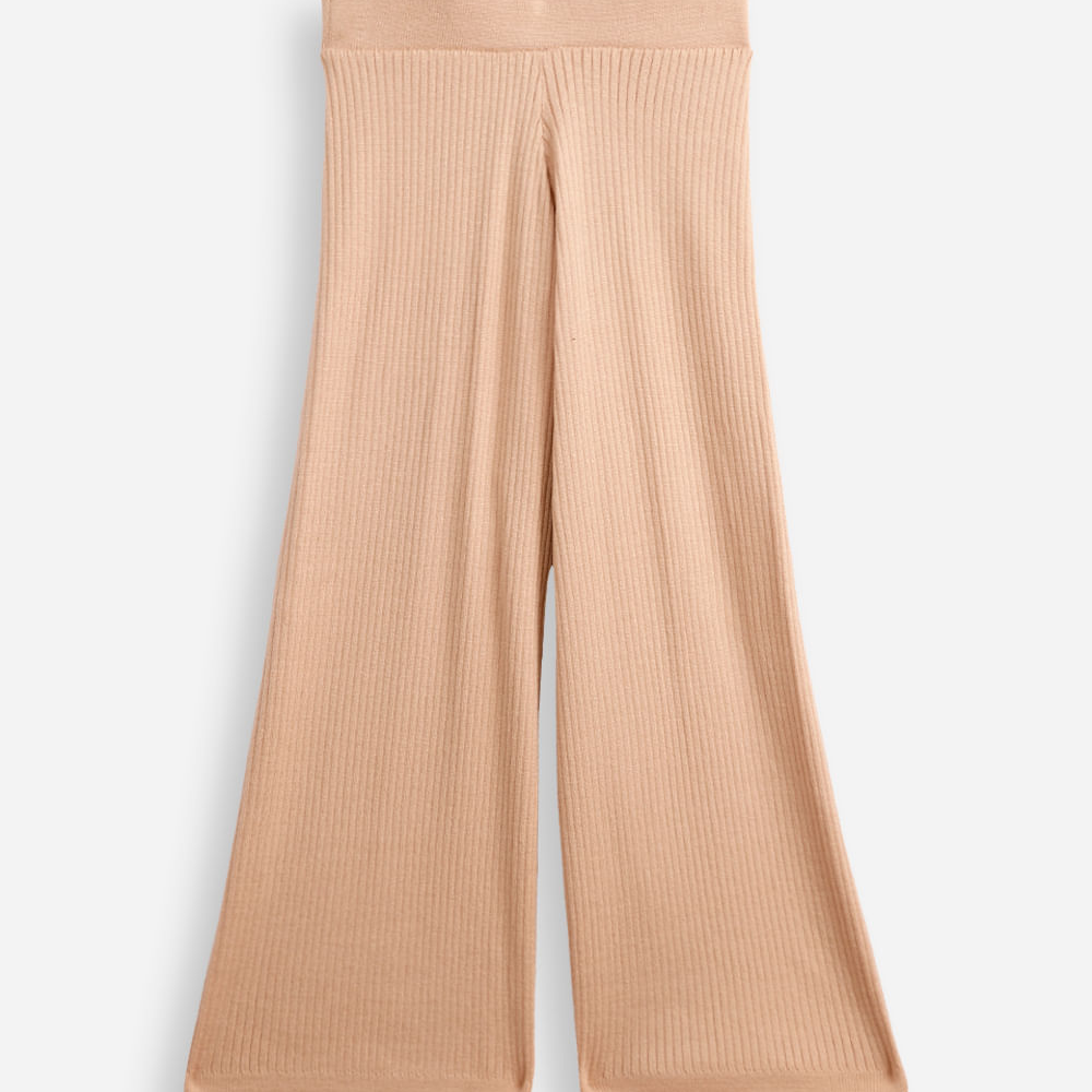 Calça reta infantil de tricot canelado bege Calça reta infantil de tricot canelado bege