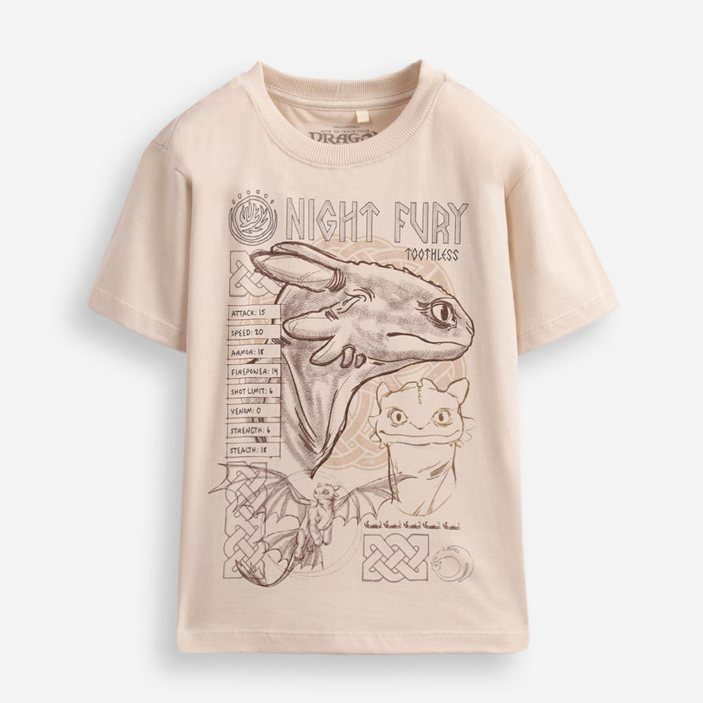 Camiseta de algodão infantil como treinar o seu dragão bege Camiseta de algodão infantil como treinar o seu dragão bege