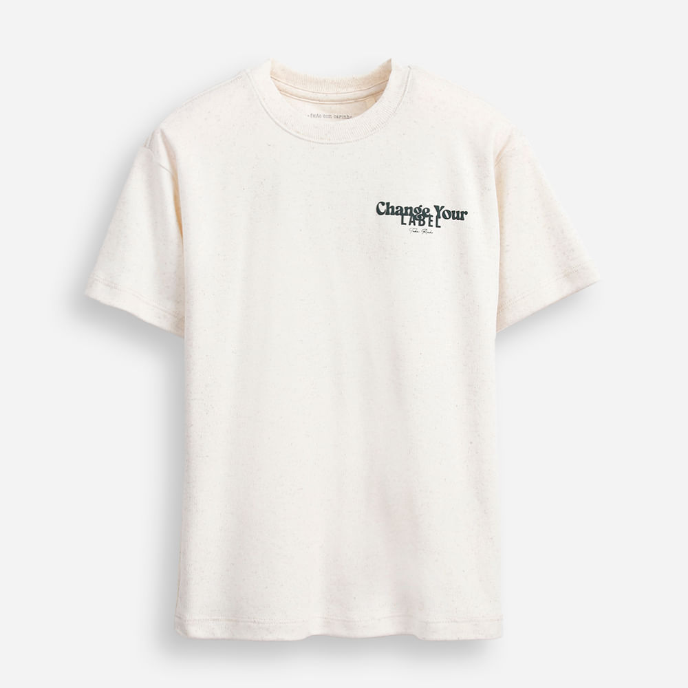 Camiseta infantil com linho estampada off white Camiseta infantil com linho estampada off white