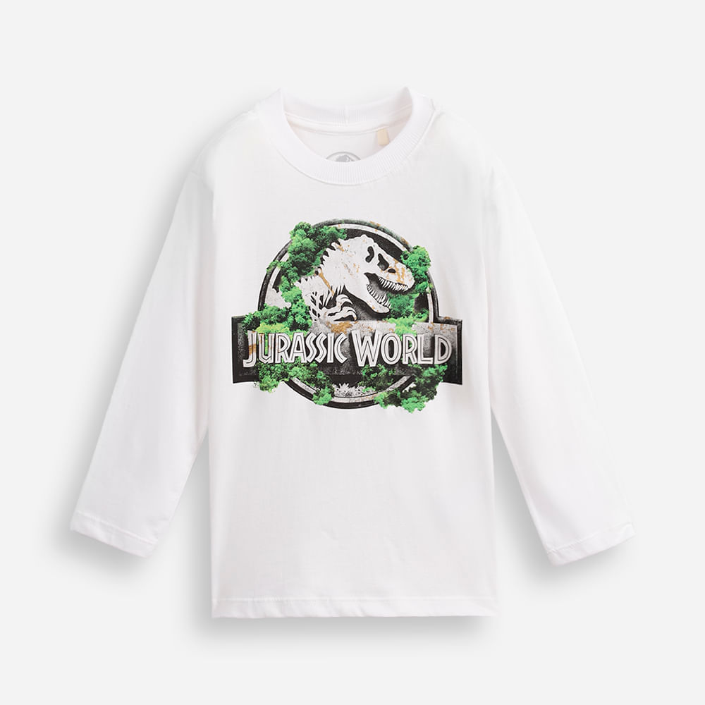 Camiseta infantil manga longa jurassic world off white Camiseta infantil manga longa jurassic world off white