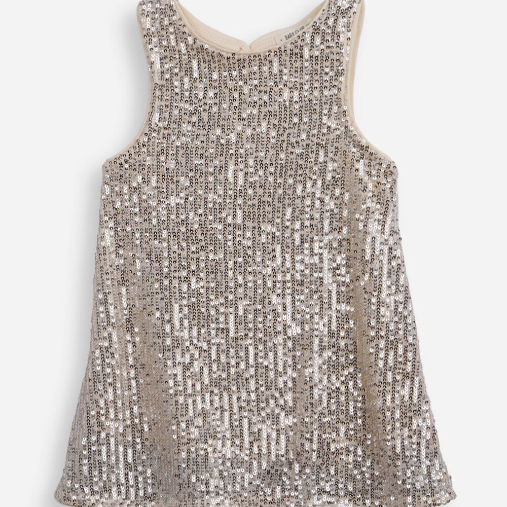 Vestido infantil de paetê dourado Vestido infantil de paetê dourado