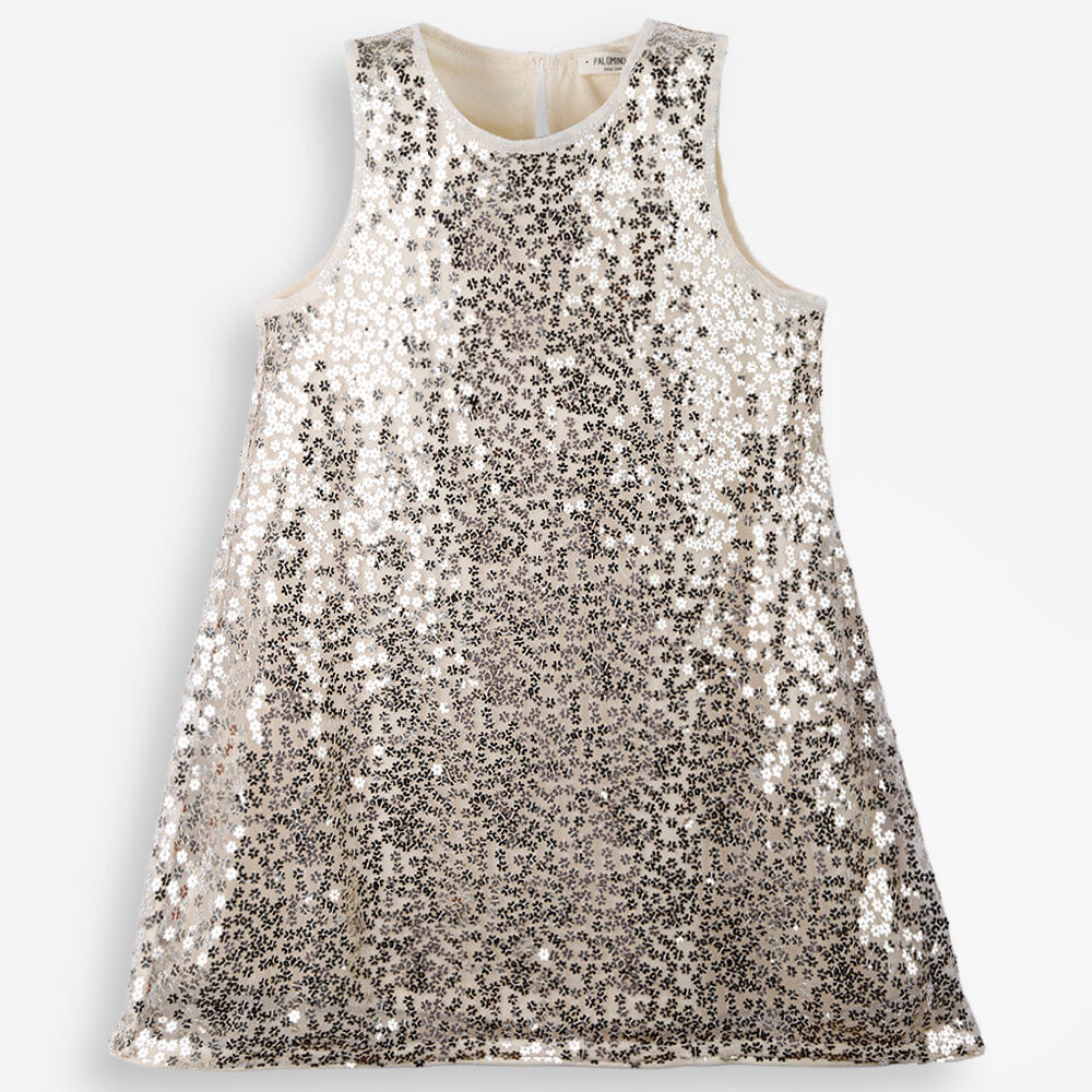 Vestido evasê infantil de paetê dourado Vestido evasê infantil de paetê dourado