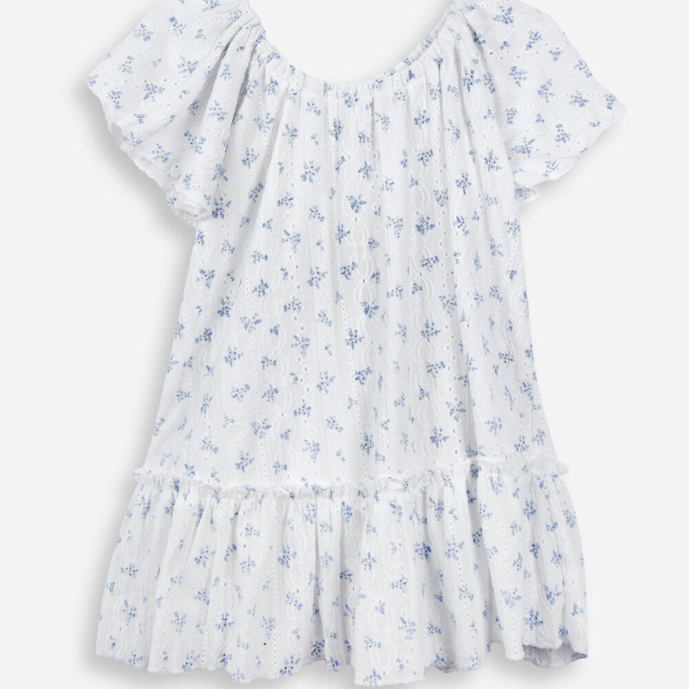 Vestido infantil mangas curtas floral off white Vestido infantil mangas curtas floral off white