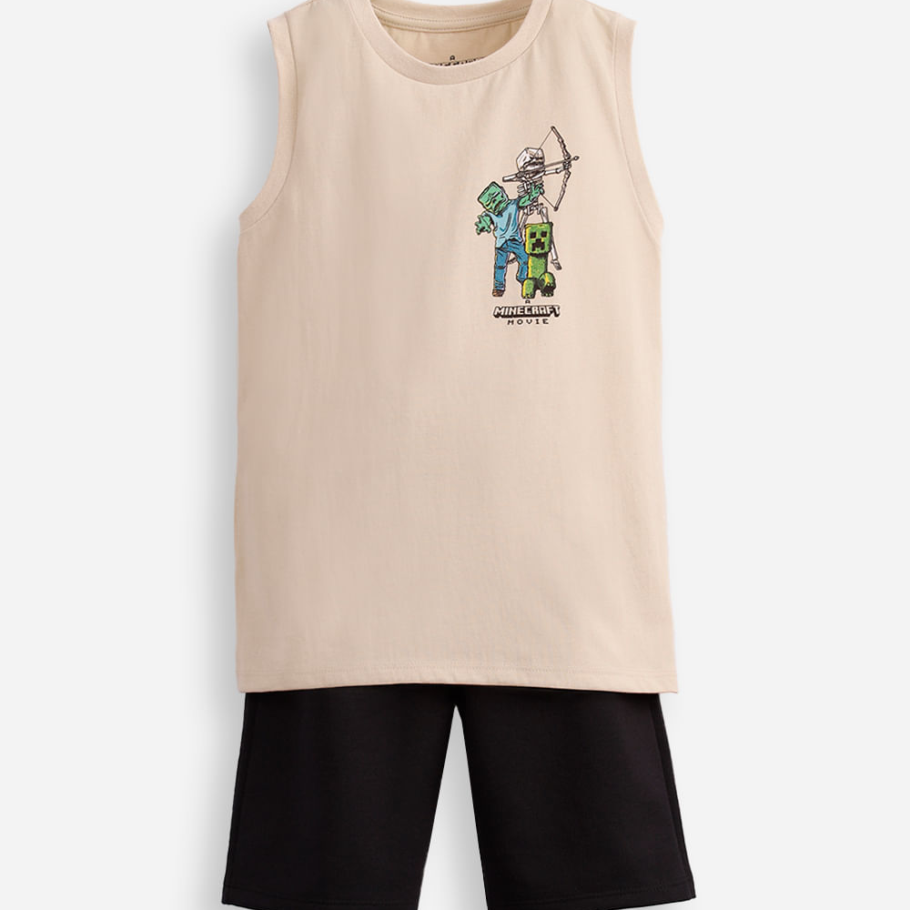 Conjunto curto infantil minecraft bege Conjunto curto infantil minecraft bege