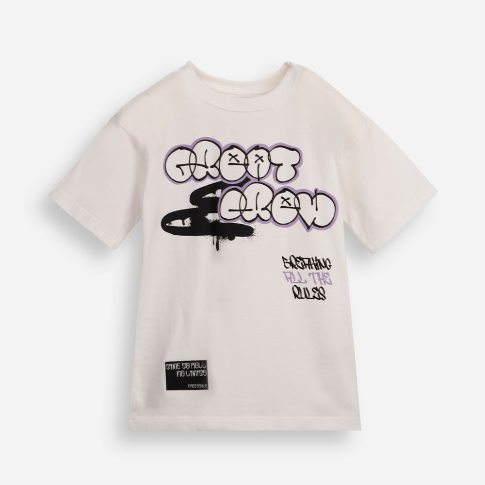 Camiseta oversized infantil manga curta com grafite branca Camiseta oversized infantil manga curta com grafite branca