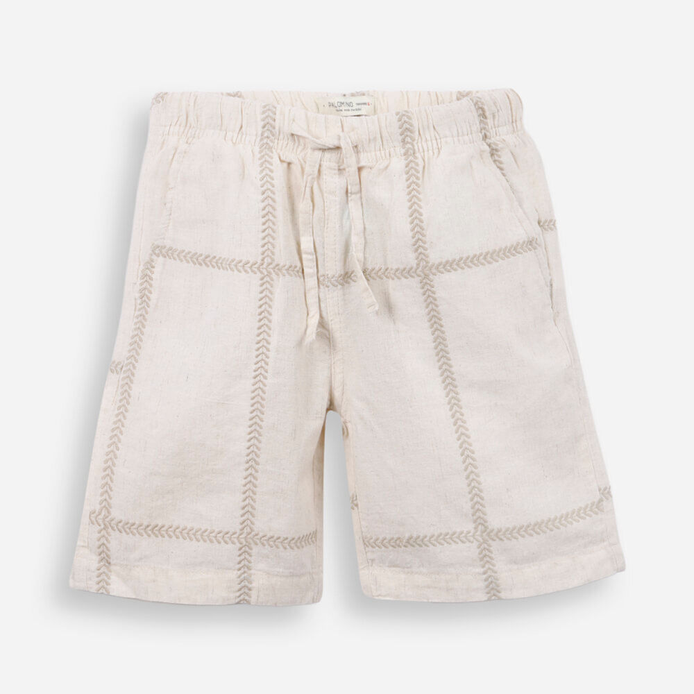 Bermuda infantil de algodão com bordados bege Bermuda infantil de algodão com bordados bege