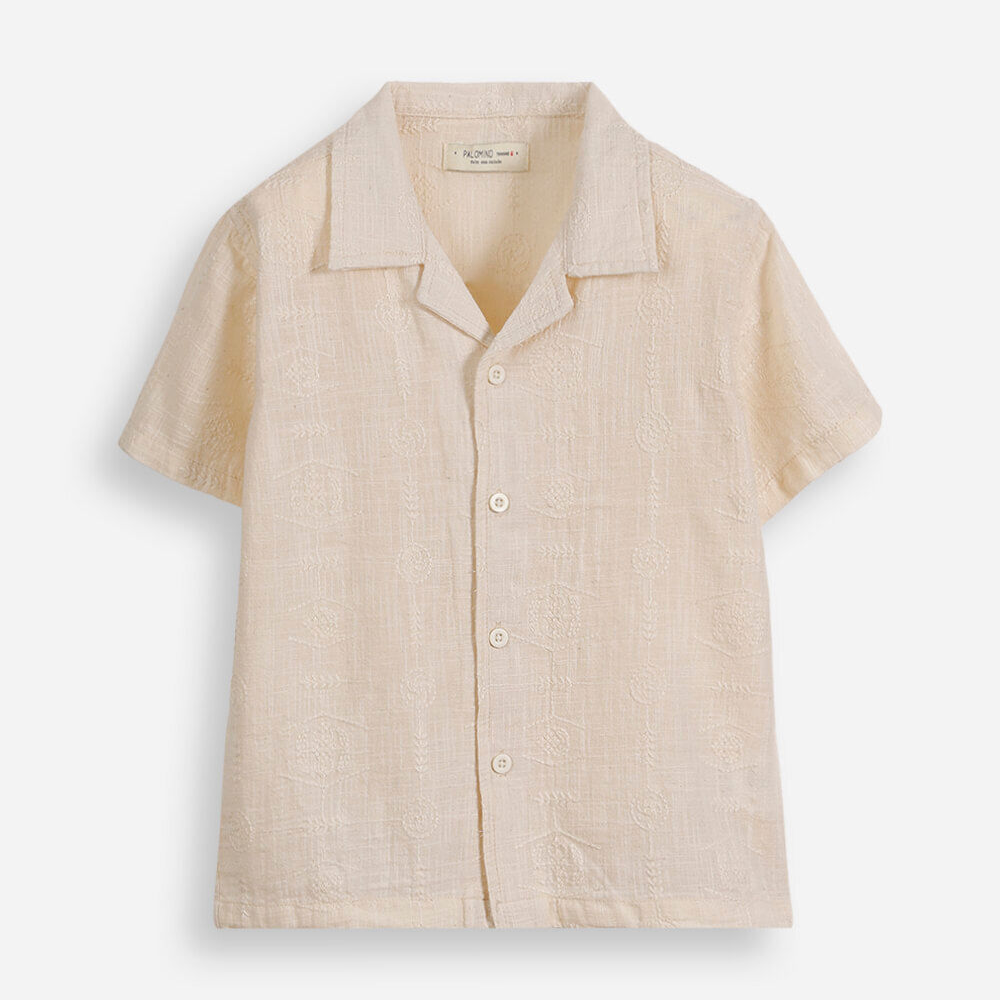 Camisa infantil de algodão bordada bege Camisa infantil de algodão bordada bege