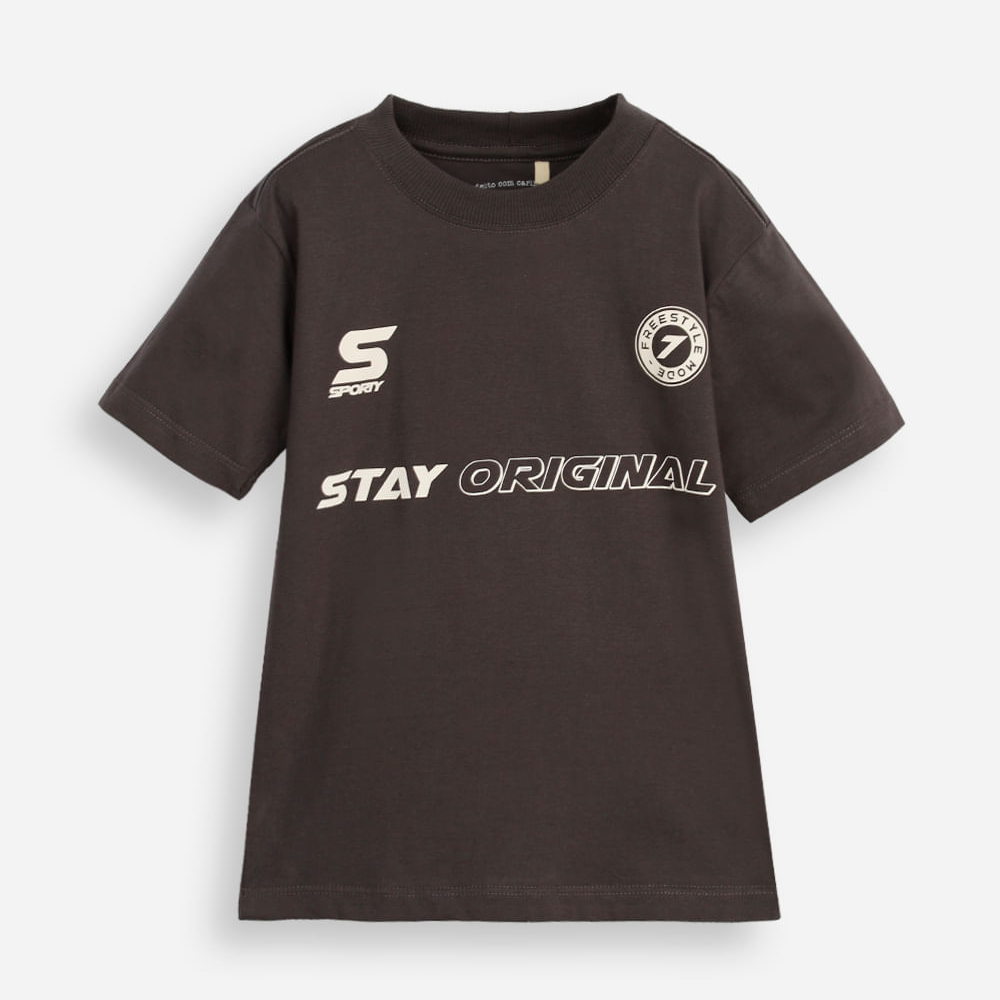 Camiseta infantil de algodão estampada cinza Camiseta infantil de algodão estampada cinza