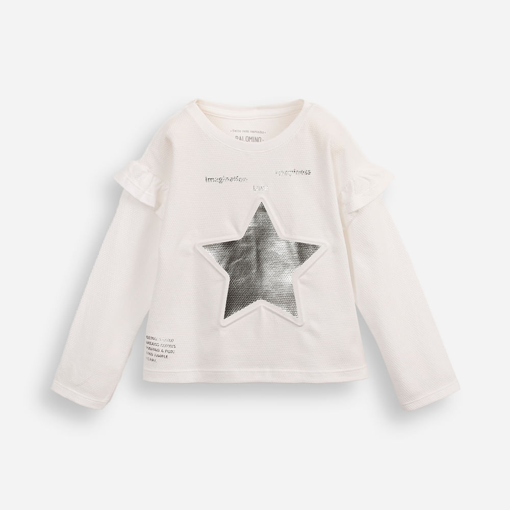Blusa infantil texturizada com babado off white Blusa infantil texturizada com babado off white