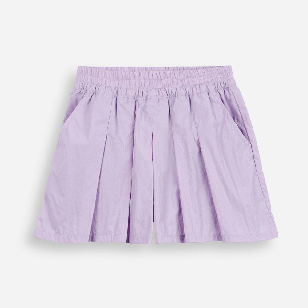 Short saia infantil de poliamida com pregas lilás Short saia infantil de poliamida com pregas lilás