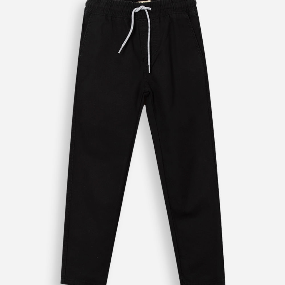 Calça reta infantil jeans cós com cordão preta Calça reta infantil jeans cós com cordão preta