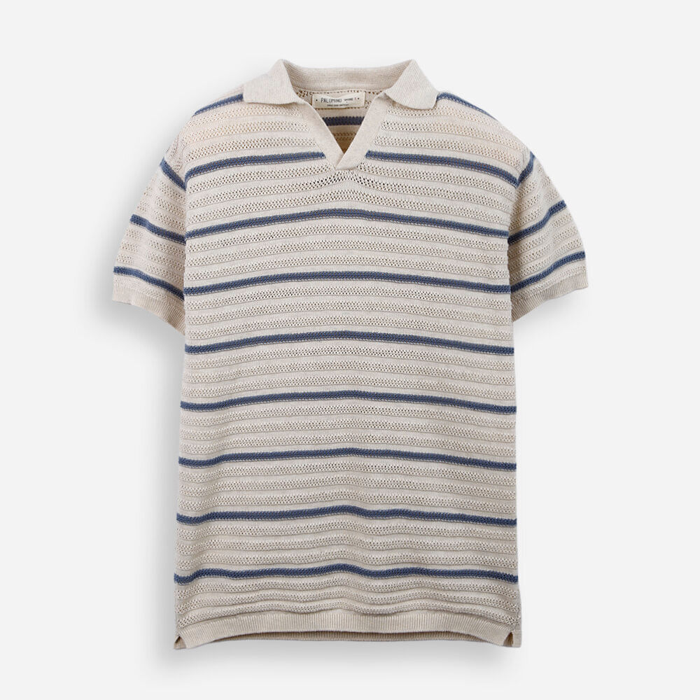 Polo de tricot infantil texturizada listrada azul Polo de tricot infantil texturizada listrada azul