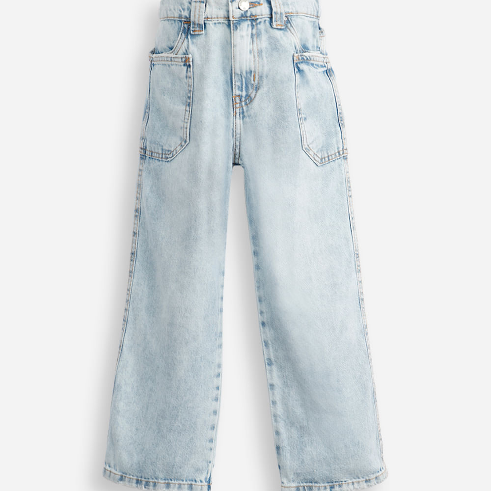 Calça reta infantil jeans cós com elástico azul Calça reta infantil jeans cós com elástico azul