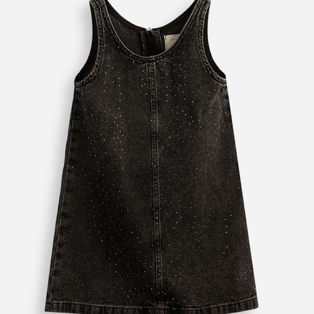 Salopete jeans infantil com brilhos preto Salopete jeans infantil com brilhos preto