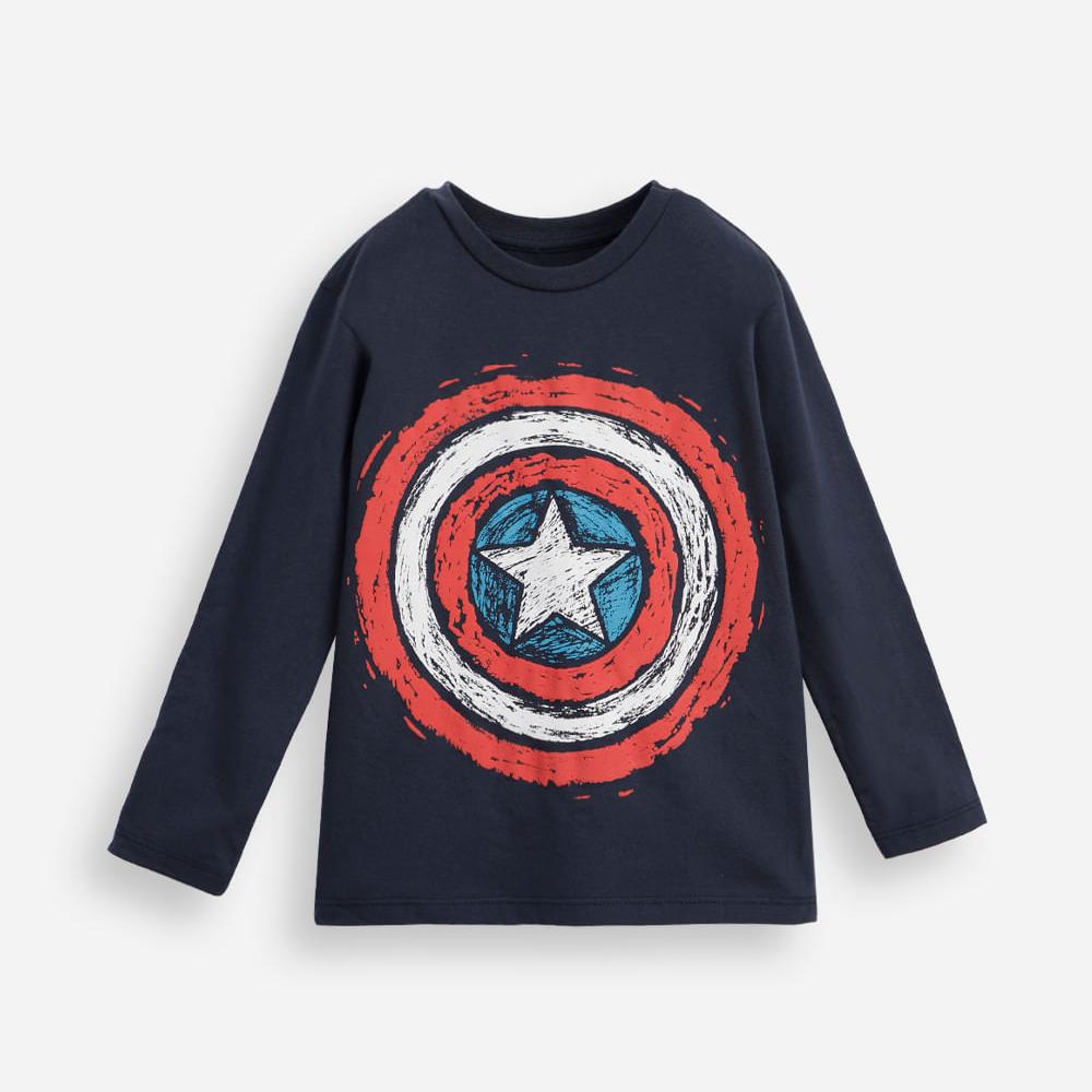 Camiseta infantil de algodão capitão américa azul Camiseta infantil de algodão capitão américa azul