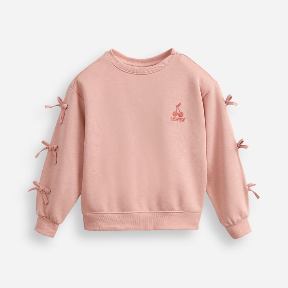Blusão infantil de moletom com laços rosa