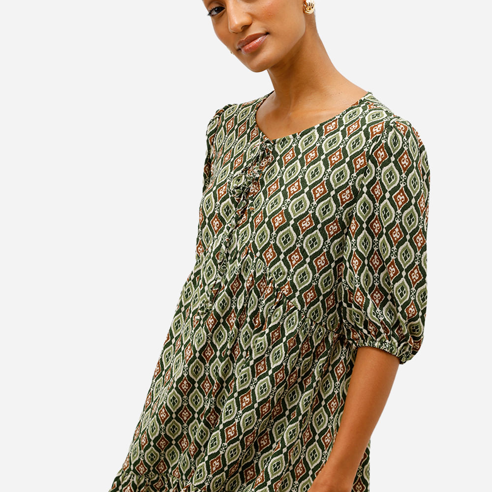 Vestido curto feminino étnico texturizado verde Vestido curto feminino étnico texturizado verde