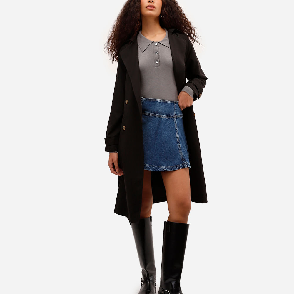Minissaia evasê feminina jeans cintura alta azul Minissaia evasê feminina jeans cintura alta azul