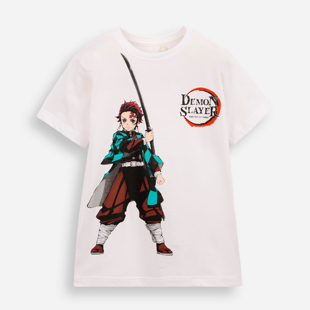 Camiseta infantil de algodão demon slayer off white Camiseta infantil de algodão demon slayer off white