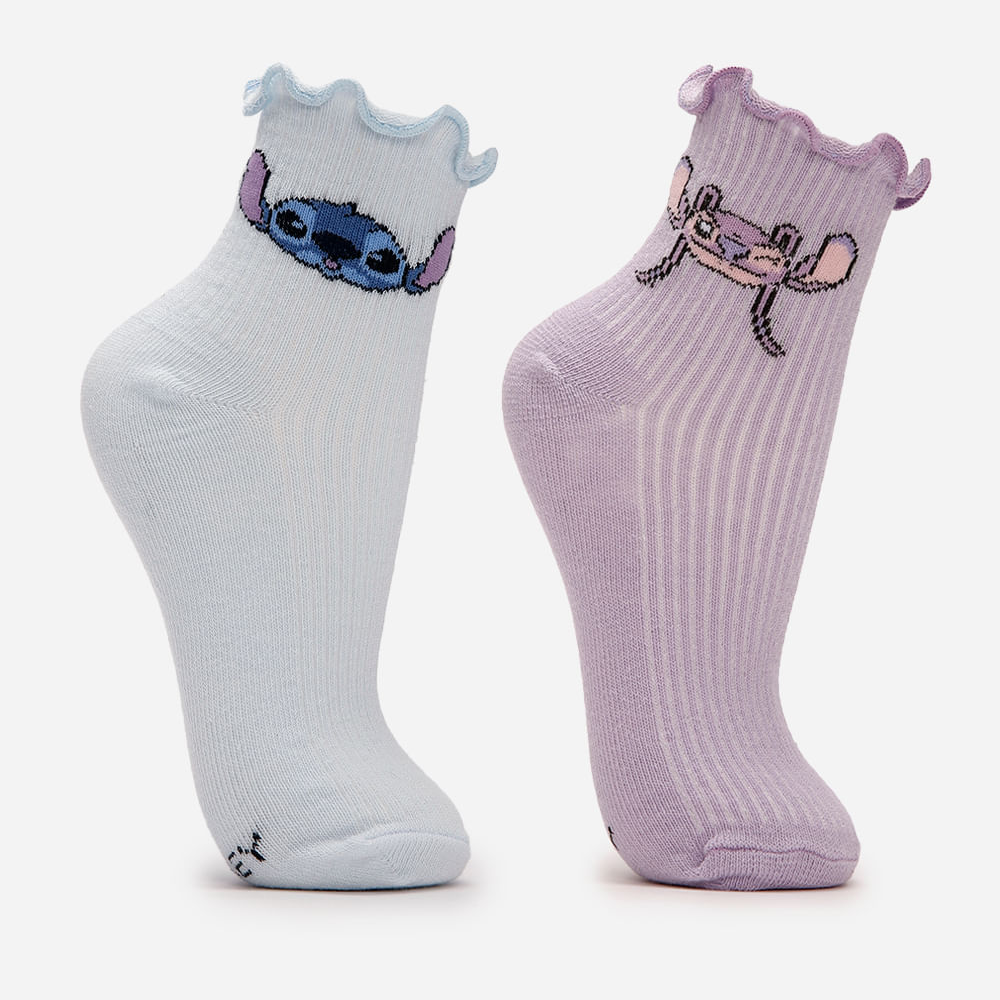 Kit de 2 meias infantil stitch com frufru colorido Kit de 2 meias infantil stitch com frufru colorido