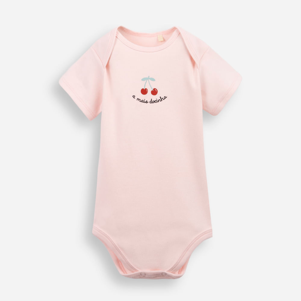 Body infantil de algodão manga curta estampado rosa Body infantil de algodão manga curta estampado rosa