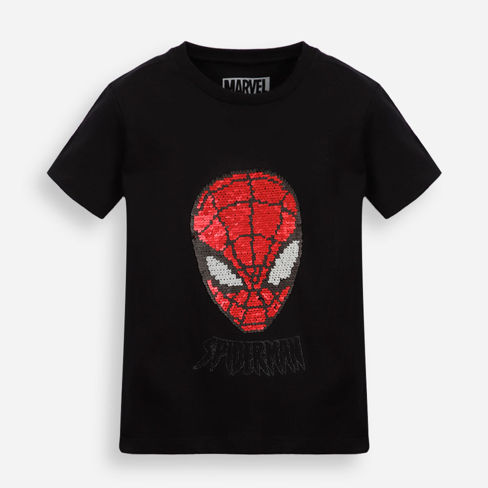 Camiseta infantil de algodão com paetê homem aranha preta