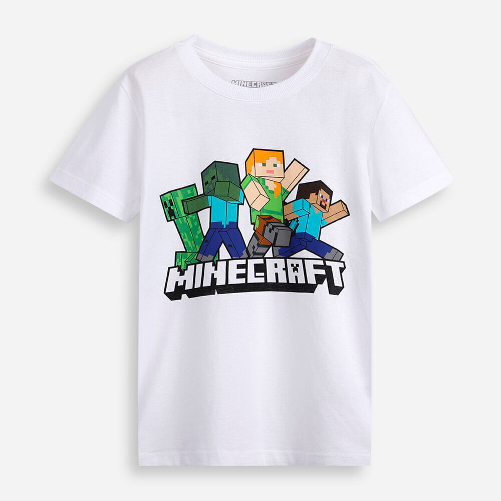 Camiseta de algodão infantil manga curta minecraft off white