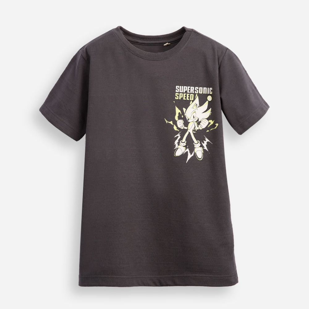 Camiseta infantil manga curta sonic texturizada cinza