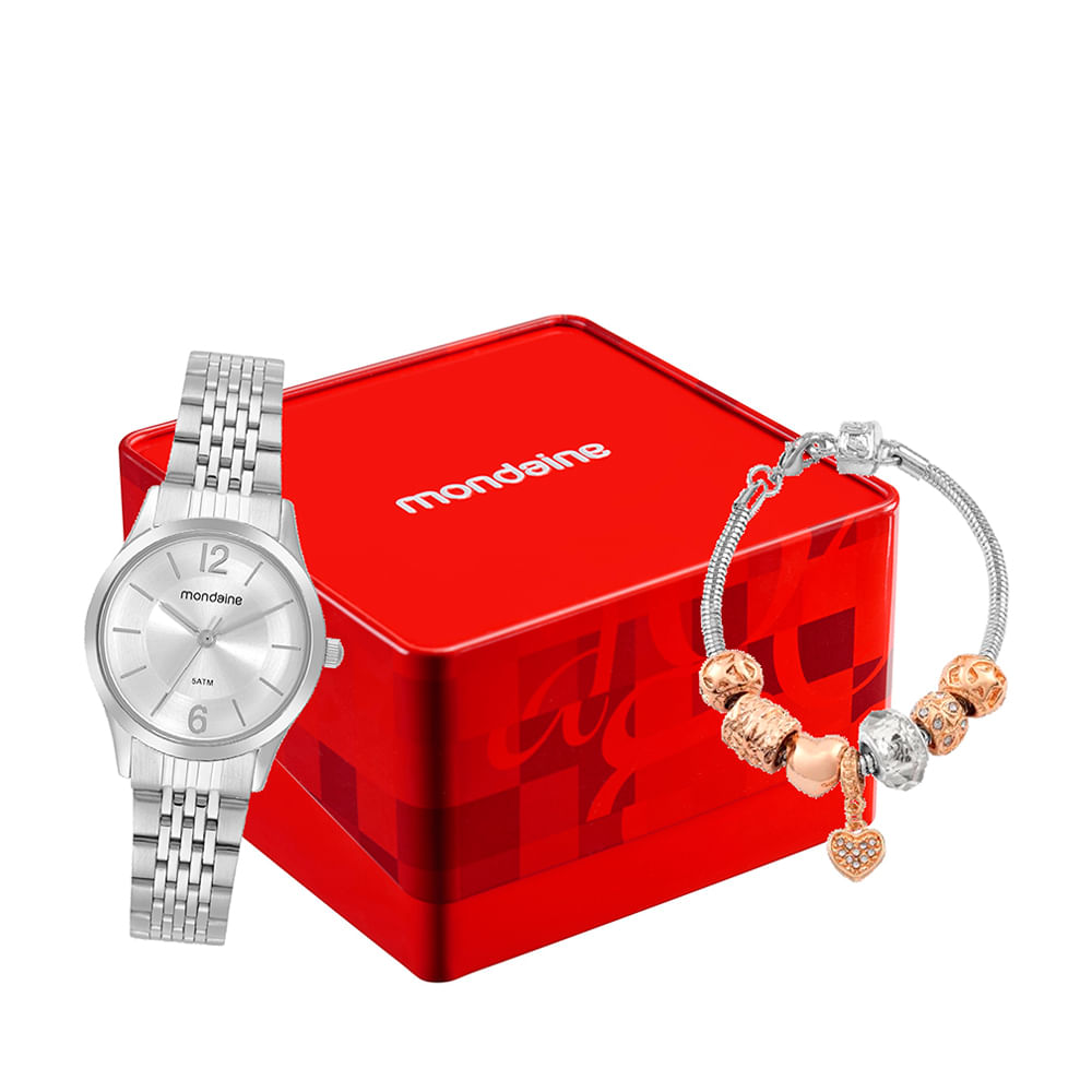 Kit relógio feminino mondaine analógico 32698l0mvne3kc prateado Kit relógio feminino mondaine analógico 32698l0mvne3kc prateado