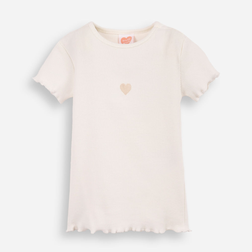 Camiseta infantil ribana bordado off white