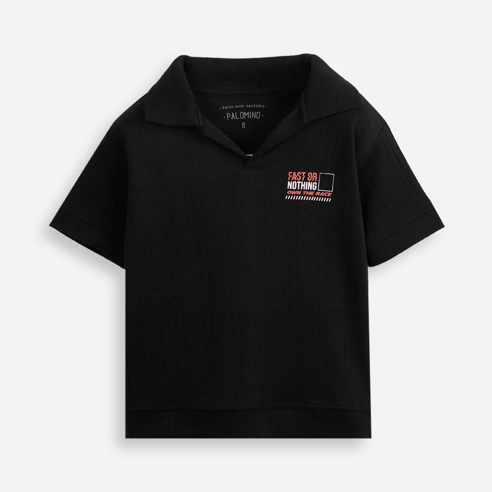 Polo oversized infantil manga curta texturizada preta