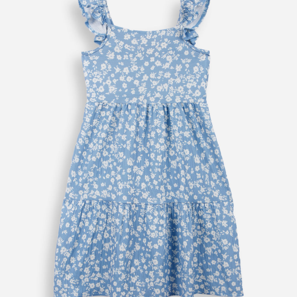 Vestido infantil floral texturizado azul