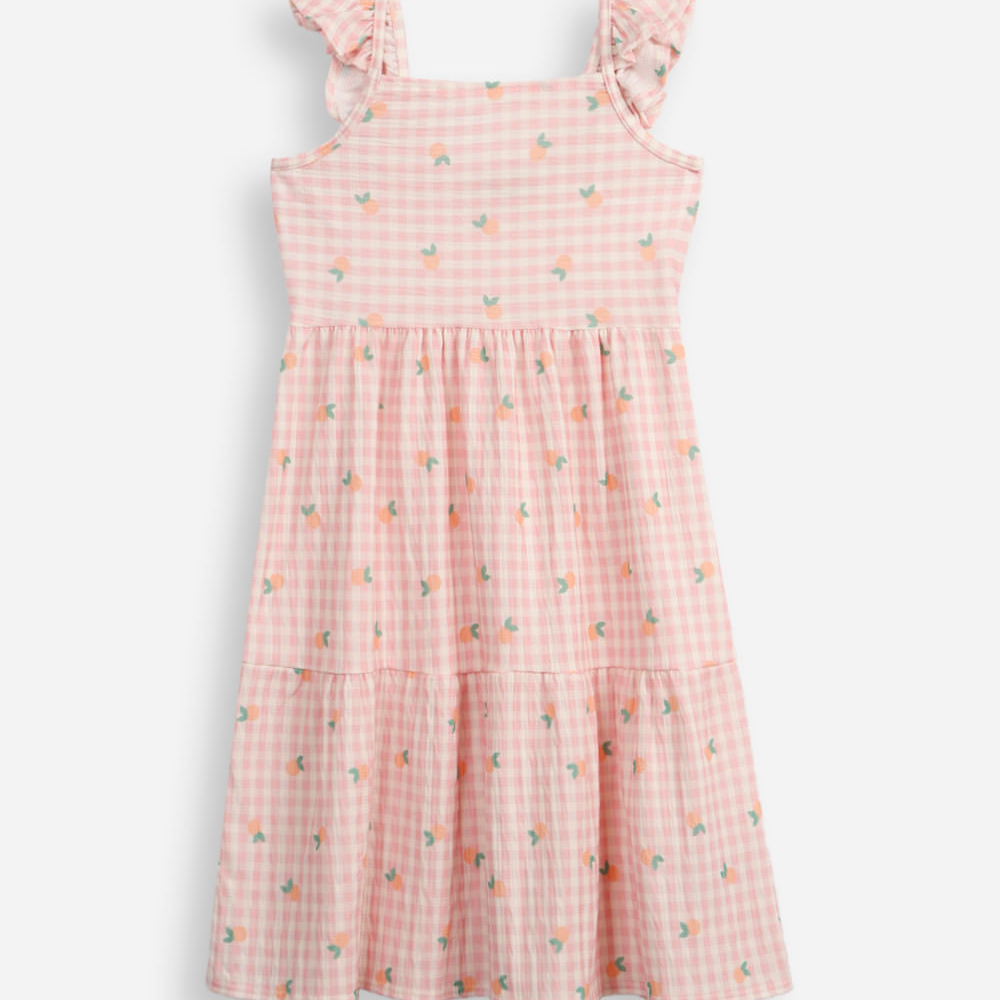 Vestido infantil frutinhas xadrez texturizado colorido