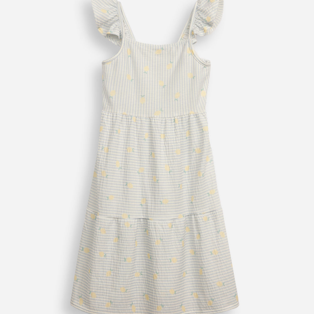 Vestido infantil com recorte listrado texturizado colorido