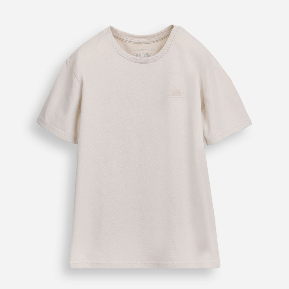 Camiseta de algodão infantil manga curta bege