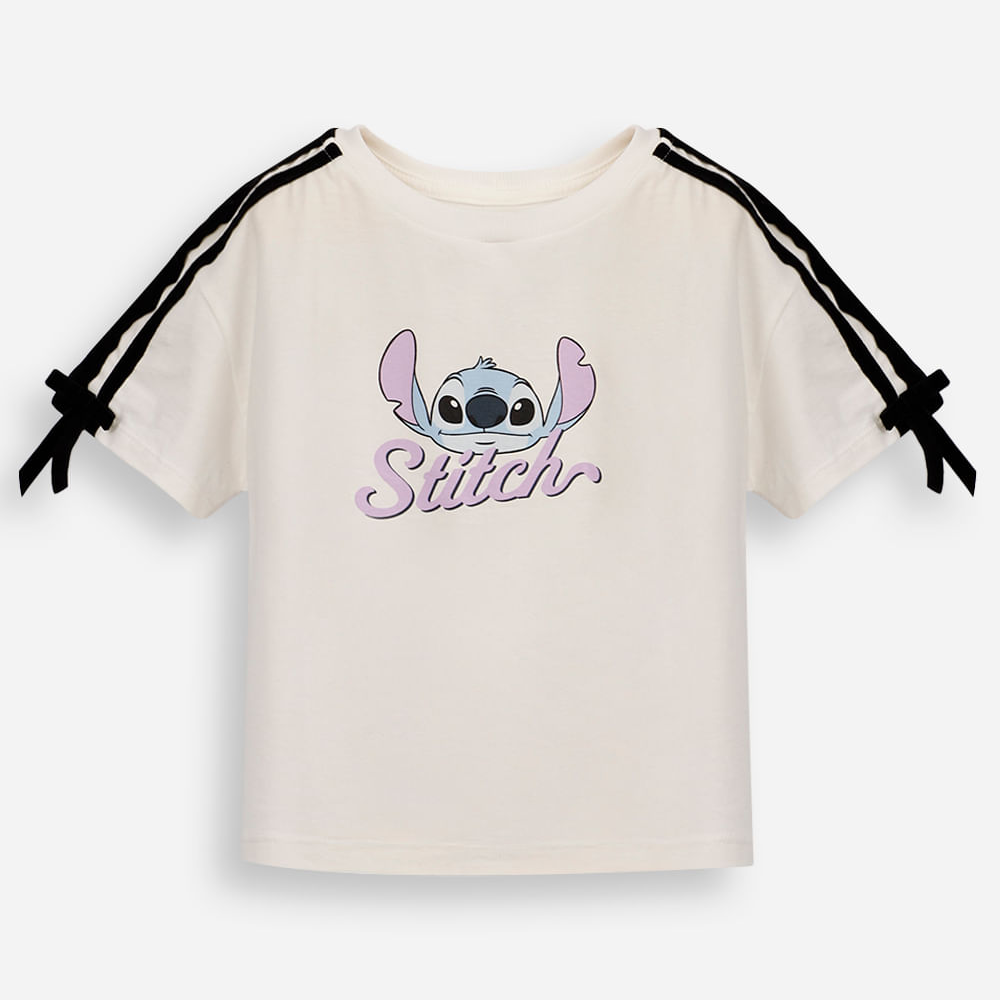 Camiseta infantil com laço stitch off white