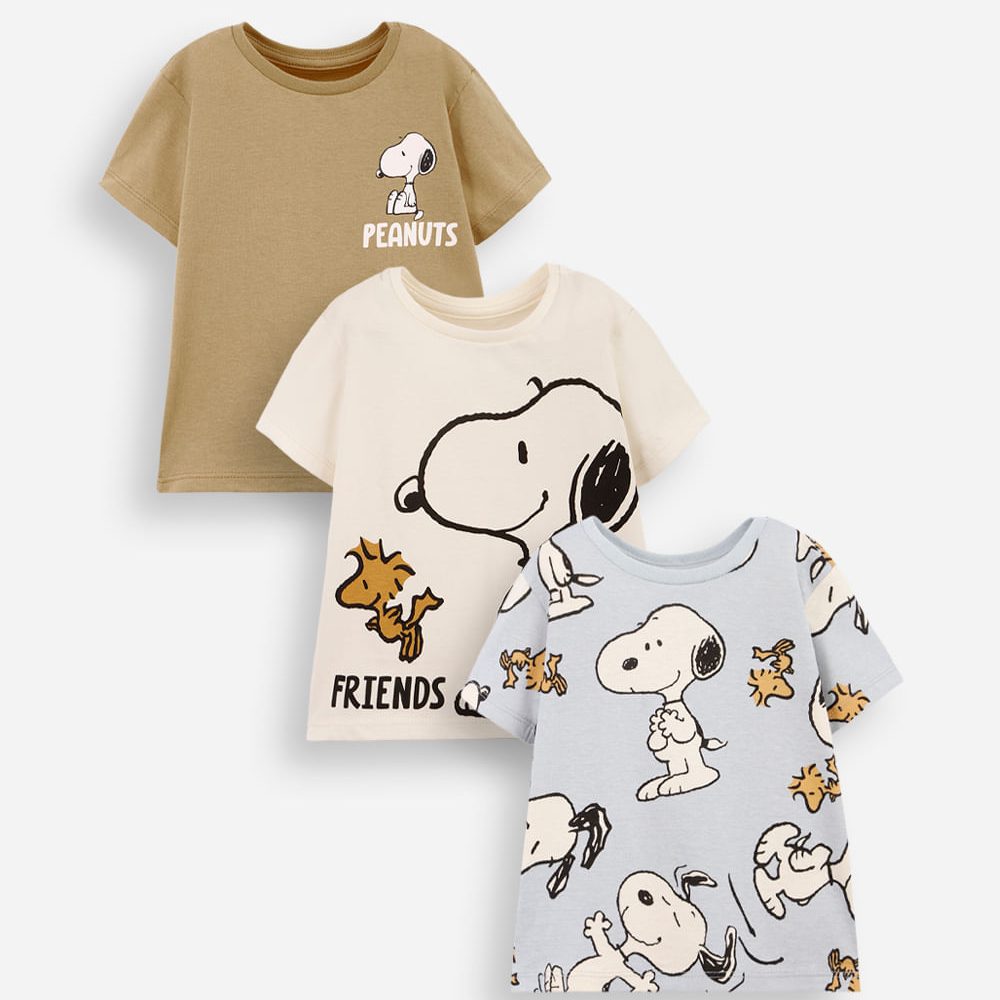 Conjunto de 3 camisetas infantis snoopy colorida Conjunto de 3 camisetas infantis snoopy colorida