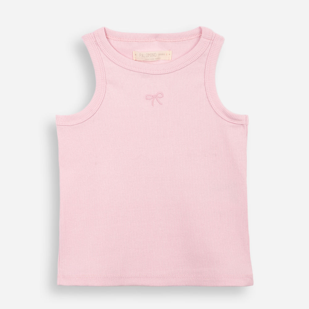 Regata infantil de algodão com bordado canelada rosa Regata infantil de algodão com bordado canelada rosa
