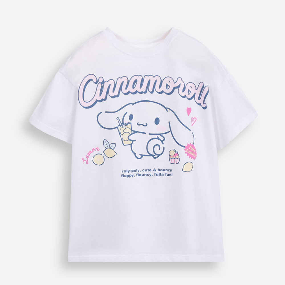 Camiseta de algodão infantil manga curta cinnamoroll off white Camiseta de algodão infantil manga curta cinnamoroll off white