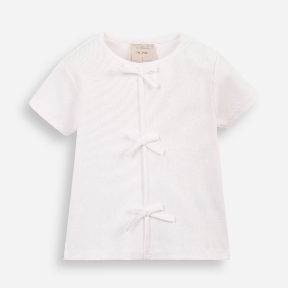 Blusa infantil de algodão com laços canelada - off white Blusa infantil de algodão com laços canelada - off white