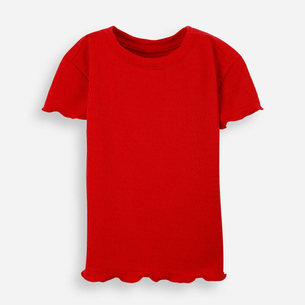Blusa infantil texturizada com frufru vermelha Blusa infantil texturizada com frufru vermelha