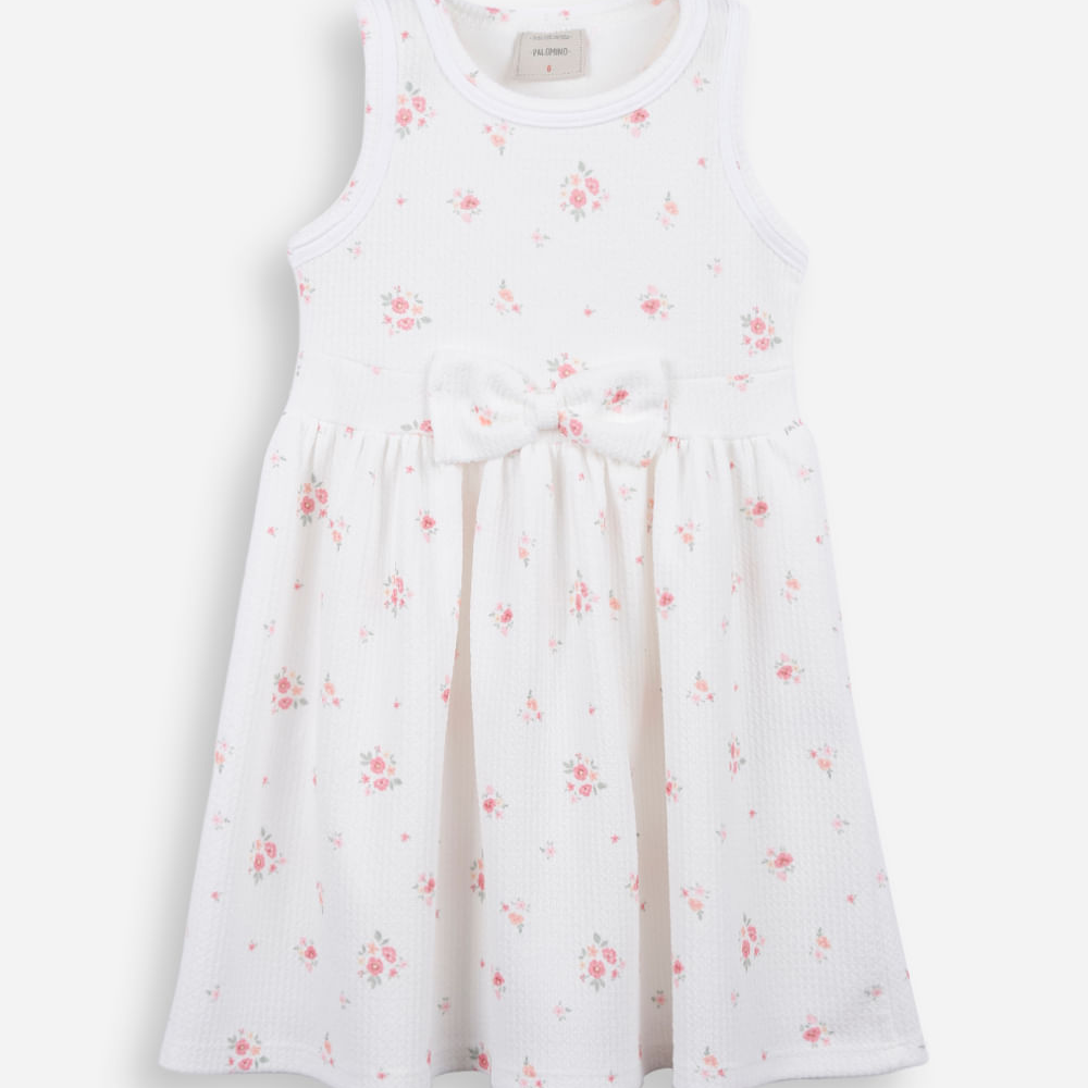 Vestido infantil com laço texturizado floral colorido Vestido infantil com laço texturizado floral colorido