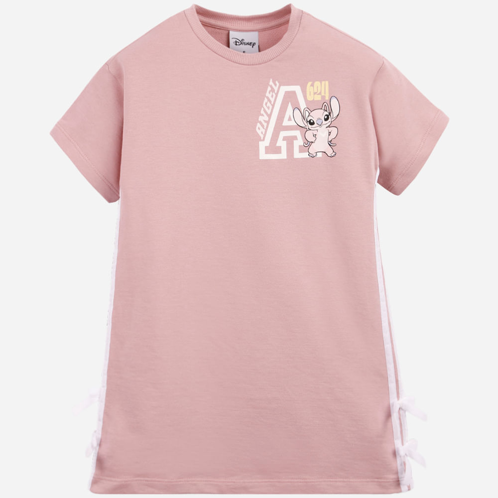 Vestido infantil de algodão angel com listras e laços rosa Vestido infantil de algodão angel com listras e laços rosa