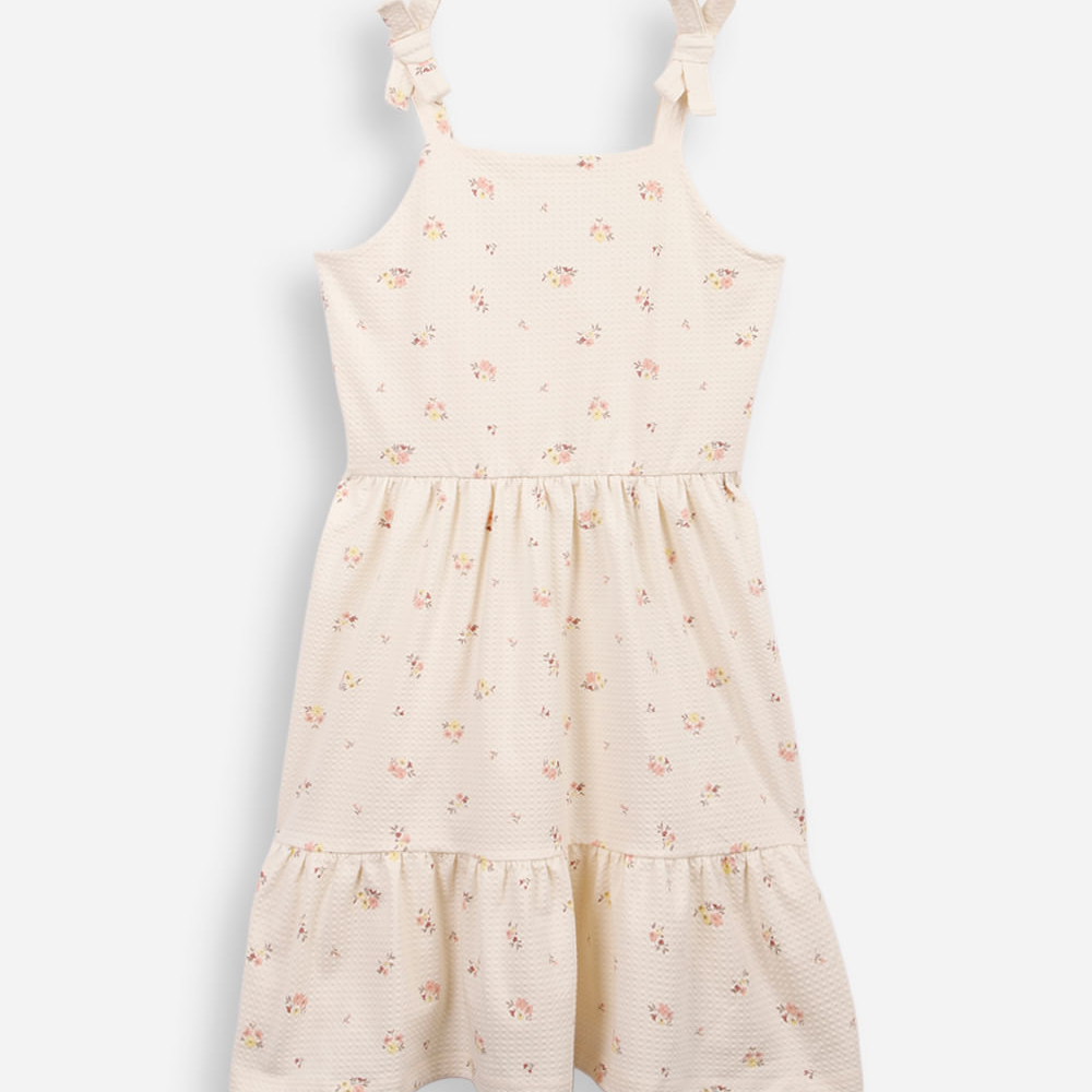 Vestido infantil liberty marias alças amarração bege Vestido infantil liberty marias alças amarração bege
