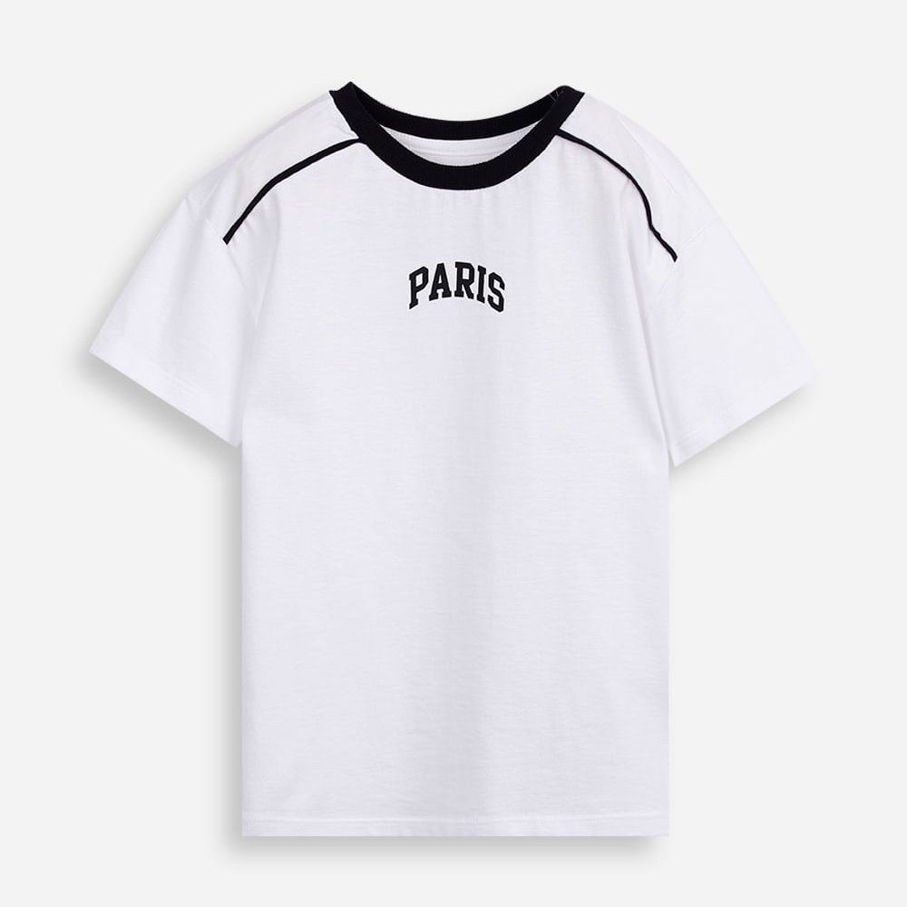 Camiseta infantil de algodão com nervura paris off white Camiseta infantil de algodão com nervura paris off white